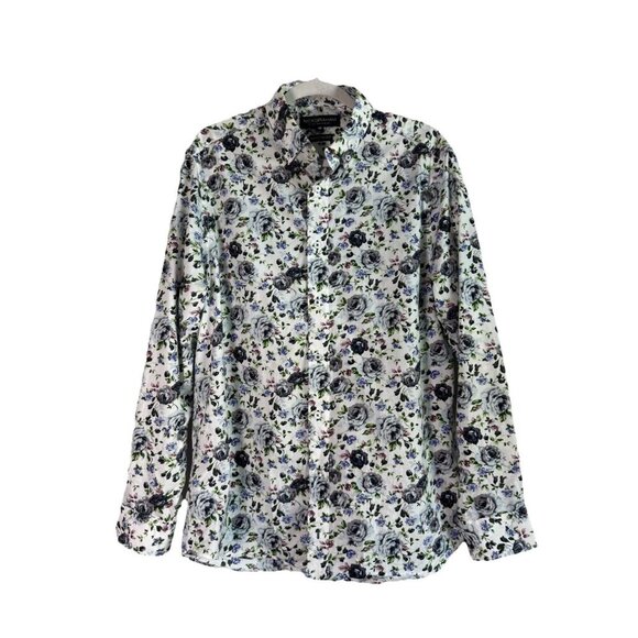 Nick Graham Modern Fit Long Sleeve Button Up Floral Roses Dress Shirt Men Large - Picture 1 of 10